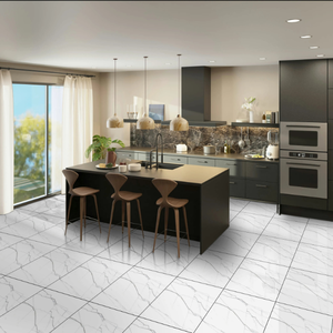 Carrelage de sol en porcelaine émaillée aspect marbre 60x60 cm, finition polie pour utilisations intérieures et extérieures - Product Image 1