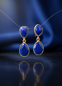 Boucles d'oreilles pendantes en argent sterling 925 plaqué or 18 carats, lapis-lazuli naturel, fabrication artisanale |   Boucles d'oreilles de luxe pour femmes pour les fêtes de mariage - Product Image 3