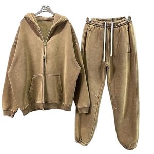 Sweat à capuche zippé oversize délavé à l'acide 100% coton avec broderie personnalisée style vintage pour homme, streetwear, fermeture éclair intégrale - Product Image 3