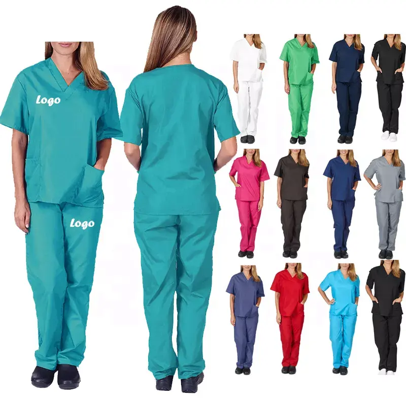 In Stock V-Neck Jogger Polyester Rayon Spandex Hospital Uniforms Nurse Medical Scrubs Sets for Women