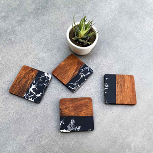 จานรองแก้วไม้และเรซิ่นทรงสี่เหลี่ยมหรูหรางานฝีมือสมัยใหม่ทนทาน - Product Image 5