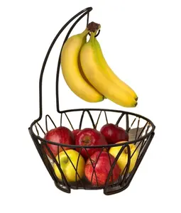 Cuenco de fruta decorativo personalizado de alta calidad, alambre de metal con soporte colgante para plátano, forma redonda, venta al por mayor