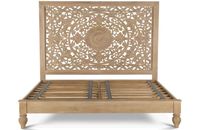 Massives Mangoholz Traditionelles Klappbares Doppelbett mit Schnitzerei-Design, Antik-Finish, Indische Eichen-Designs, Heim-Bett für Schlafzimmer
