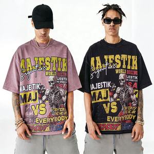 T-shirts en tricot 100% coton surdimensionnés pour hommes, lavage à l'acide, 300 grammes, style streetwear, impression intégrale, vêtements de fabricant - Product Image 1