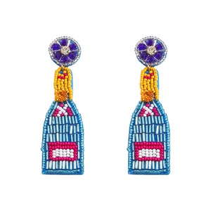 Boucles d'oreilles pendantes en forme de bouteille de champagne de haute qualité, élégantes, ornées de perles et de strass, bijoux de fête pour femmes, design de dessin animé orange - Product Image 2