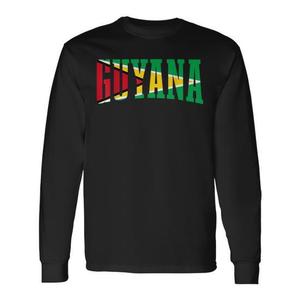 T-Shirt a Maniche Lunghe Stile Retrò Guyana Sports, Bandiera Guyanese, Orgoglio Guyanese per Promozioni - Product Image 1