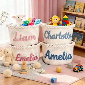 Cesta de Almacenamiento de Macramé con Nombre Personalizado para Bebés, Juguetes, Ropa y Organizador Decorativo para Cuarto de Niños, Venta al por Mayor desde India - Product Image 5