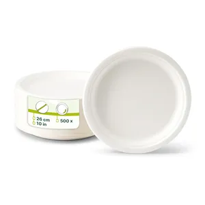 Hot Sale 26cm round sugarcane plates white <b>large</b> party dinner serving trays For Household Products - 500 pcs/carton - Product Image 1