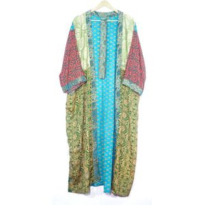 ชุดแม็กซี่เดรสยาวทำมือสไตล์กิโมโนสำหรับผู้หญิงชุดเดรสกลางคืนสไตล์วินเทจทำจากส่าหรีฤดูร้อนฤดูใบไม้ผลิฤดูใบไม้ร่วง - Product Image 2