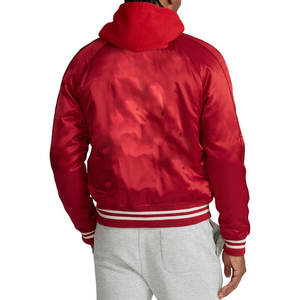 Chaqueta Bomber de satén personalizada de calidad superior de color rojo, chaqueta Varsity de satén de béisbol de poliéster de invierno para hombre a la venta - Product Image 2
