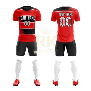 Uniforme de Fútbol Personalizado al por Mayor, de Secado Rápido, Impermeable, Antibacteriano, 100% Poliéster, Unisex, para Adultos, Rojo y Negro, Conjunto Completo, OEM - Product Image 3