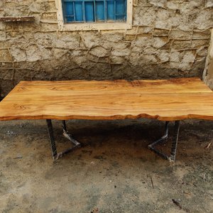 Table à manger élégante en bois d'acacia massif, faite à la main, 8 places, design artisanal moderne, utilisation hôtelière, bordure personnalisée, plateau mat lisse - Product Image 6