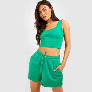 Best Selling <b>Women's</b> Sea Green Summer <b>Sweat</b> <b>Shorts</b> Customized Terry Fabric with Drawstrings and Side Pockets on Sale - Product Image 3