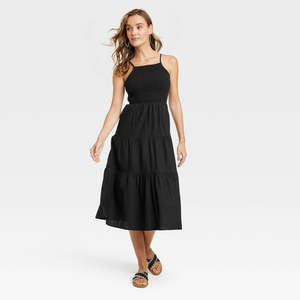 Abito Midi Nero Senza Maniche in Lino - Taglie da Donna S, XL, 2XL, 3XL, 4XL, Silhouette a Trapezio, Stile Casual, Lunghezza al Ginocchio, Design Formale - Product Image 1