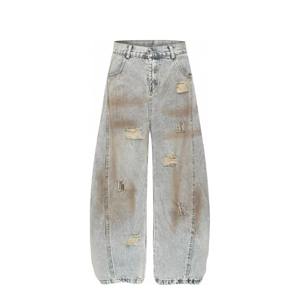 กางเกงยีนส์ผู้ชายทรงแบ็กกี้ สไตล์สตรีทแวร์ ผ้าฝ้าย 100% แบบสั่งทำพิเศษ สีซีดแบบฟaded สไตล์สตรีทแวร์ ยีนส์ฟaded ล้างสีแบบstone washed - Product Image 4