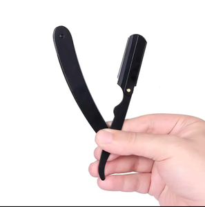 Afeitadora de peluquero plegable de acero inoxidable para cejas y barba, herramienta de cuchillo, maquinilla de afeitar de borde recto de peluquero profesional de ANAAIF - Product Image 1