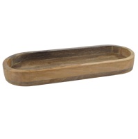 Plateau de service contemporain élégant et durable à motif horizontal, fabriqué à la main, en bois naturel, pour table à manger, usage domestique, ovale