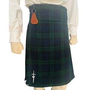 Kilt écossais à tartan en laine acrylique de 5 yards et 13oz pour hommes, design de montre écossais noir avec 2 boucles et bracelets en cuir - Product Image 1