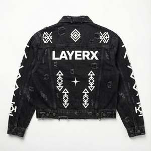 Veste en jean coupe ample pour homme, personnalisée, écologique, coupe-vent, avec broderie patchwork et finition vieillie, style streetwear, OEM ODM - Product Image 3