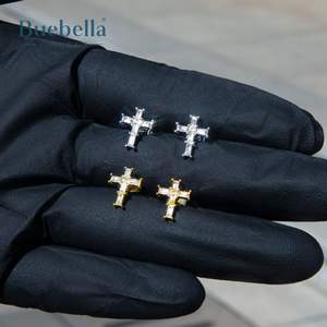 S925 Sterling Silver 14k Gold Coating Moissanite Baguette Cross Stud, Boucles d'oreilles pour hommes - Product Image 5