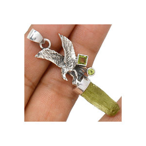 Pendentif en argent sterling fin de dernière génération avec pierre précieuse naturelle péridot et moldavite brute, bijoux pour femmes, cadeau pour elle - Product Image 3
