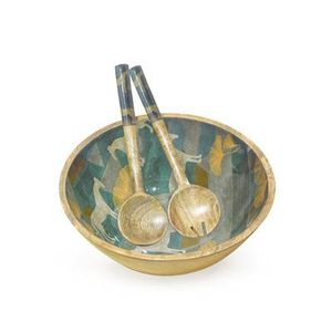 Mango de madera con dos juegos de cucharas Calcomanía Impresión de resina Cuenco personalizado Utensilios de cocina de alta calidad Cuenco para servir - Product Image 1