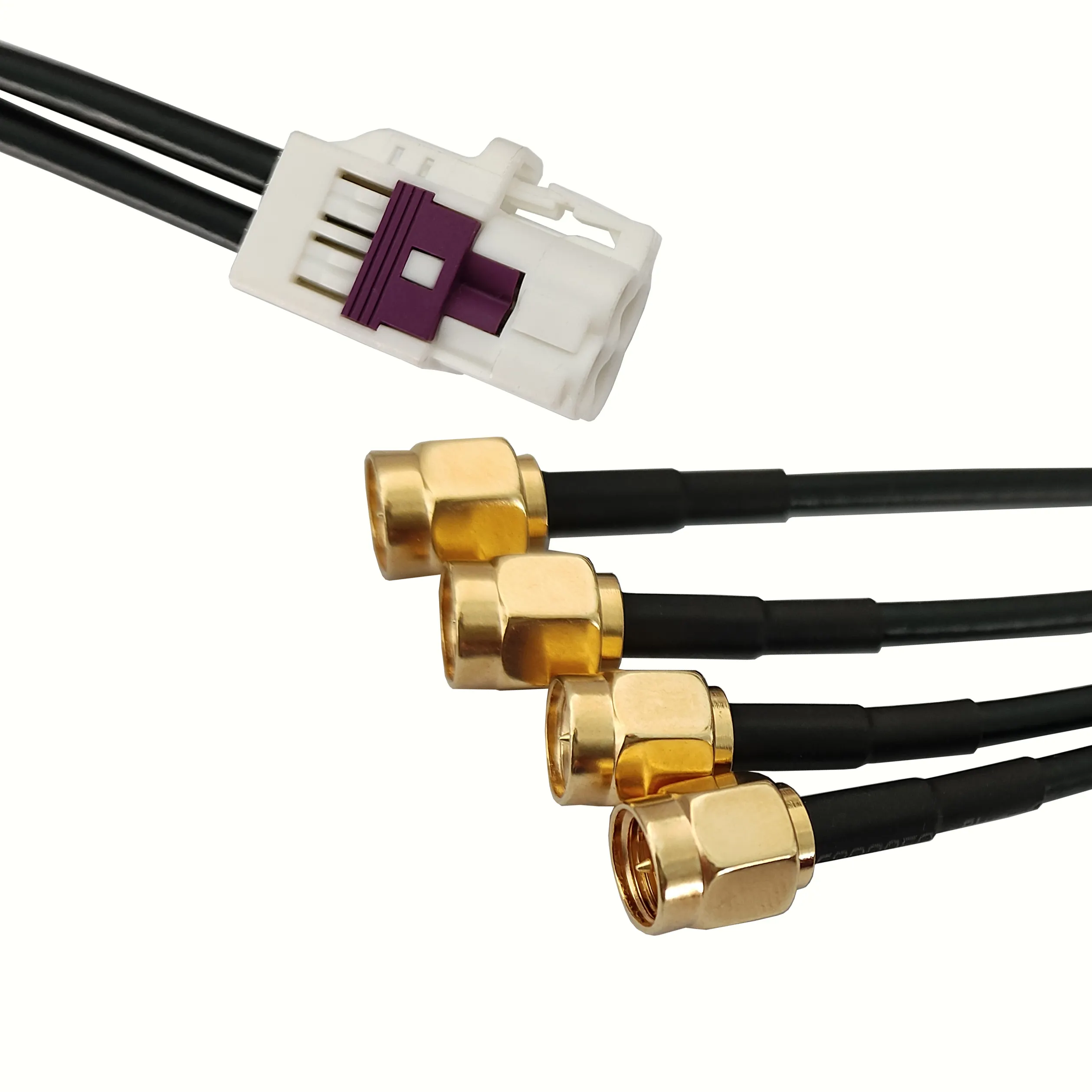 Câble adaptateur Mini Fakra femelle à S-M-A mâle de longueur personnalisée Connexion d'antenne d'autoradio 4 ports