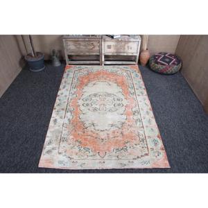 Tapis turc vintage, tapis de 5,2 x 8 pieds, tapis en laine à motifs floraux orange - Product Image 1