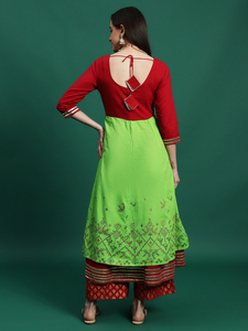 Ensemble Kurta Anarkali en Rayonne de Designer, Coupe Trapèze, à Manches Longues, Imprimé Floral et Impression par Décoloration, Tenue Décontractée pour le Bureau - Product Image 3