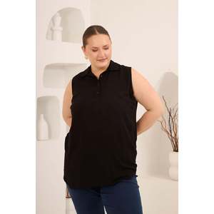 Chemisier sans manches en viscose grande taille à col chemise noir - Product Image 2