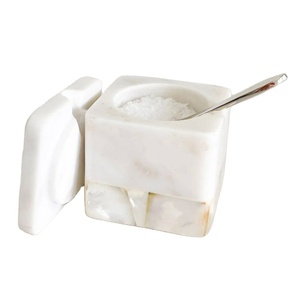 Premium Quality Marble <b>Salt</b> and <b>Pepper</b> Bowl <b>Set</b> Custom Size Kitchenware with Wood Container for Sugar Storage - Product Image 1
