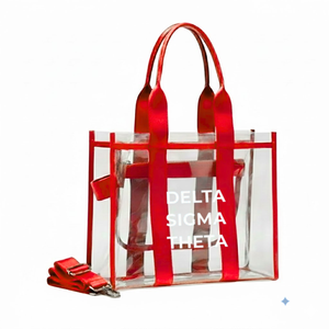 Sac fourre-tout transparent Delta Sigma Theta Sorority, sac fourre-tout en vinyle transparent avec poignées d'épaule, sac de transport en PVC transparent approuvé pour les stades - Product Image 1