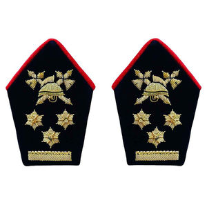 Badge de col de qualité supérieure avec bouton pression en laiton, rangs de col OEM, couronne en fil de bullion doré ou argenté, ruban de col - Product Image 2