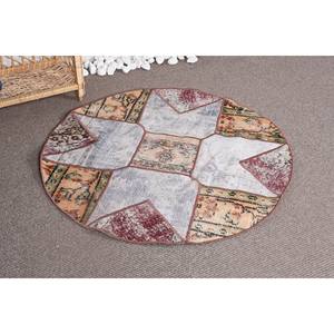 Tapis turc vintage blanc rouge Patchwork Design grande surface 3.4x3.4 pieds en laine avec support en latex pour couloir chambre à coucher - Product Image 2