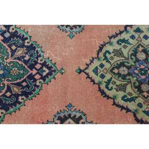 Alfombra Turca Vintage, Alfombra de Pasillo de 3,3x13,2 pies, Alfombra a Rayas Azul y Rosa - Product Image 5