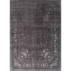 Tapis Azalea en laine et soie noué à la main, motif floral et abstrait, Pae-6136, rectangulaire, pour chambre et couloir, modèle de tapis de chambre, gris et noir - Product Image 1