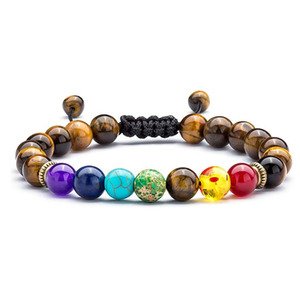 Hemasa Fashion Natural Stone Beaded Glass and Lampwork Adjustable <b>Bracelet</b>-Seven Chakra <b>Healing</b> Zinc Alloy Unisex Trendy Gift - Product Image 3