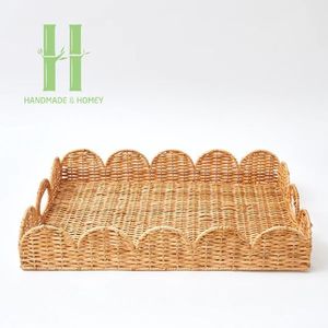 Bandeja de servicio de ratán ecológica hecha a mano de Vietnam más vendida con asa para Decoración de mesa y platos de servicio OEM - Product Image 3