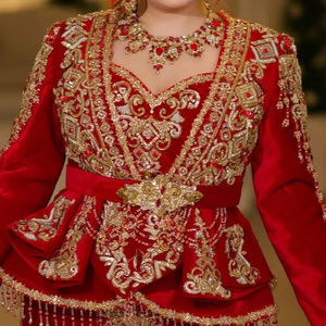 2025 @ algérien traditionnel belle veste-robe pour femme Karakou avec perles de verre en cristal ornées, pierre, perles, travail Dabka - Product Image 1