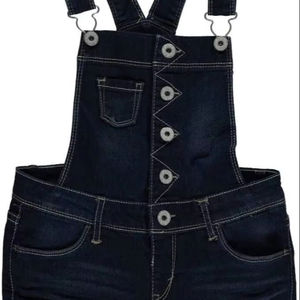 Denim High Quality <b>Short</b> <b>Dungaree</b> for <b>Women</b> Light Wash Distressed Vintage Effortless Style Bib Overall Button Printed Trendy - Product Image 1