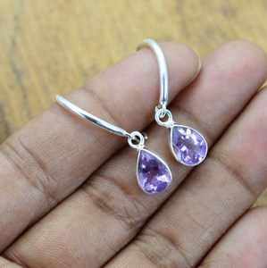 Boucles d'oreilles pendantes en argent sterling 925 avec améthyste facettée, bijoux faits à la main, mode féminine, cadeau - Product Image 1