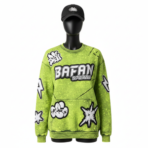 Sudadera para Mujer con Efecto Deslavado Ácido, Felpa de Algodón, Estampado Verde, Bordado con Logotipo Personalizado, Transpirable - Product Image 1