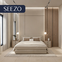 Ensemble de mobilier commercial pour chambre d'hôtel : Cadre de lit à lattes style Art Déco, banc porte-bagages, lit plateforme en panneau MDF
