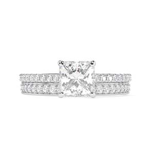 Princess Cut Diamond Hidden Halo con acentos Conjunto nupcial Anillo de bodas para mujer - Product Image 6