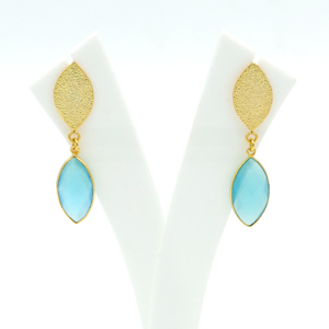 <b>Handmade</b> Brass Blue Chalcedony Marquise Drop <b>Earrings</b> | 18K Gold Plated Trendy Women Wedding | Indian B2B Supplier Exporter - Product Image 3