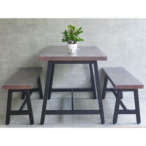 Industrial Design Style CBCF276 Rectangular Dining/<b>Restaurant</b> Table and Chair <b>Set</b> with 2 Long Benches for Coffee Shops Malls - Product Image 5