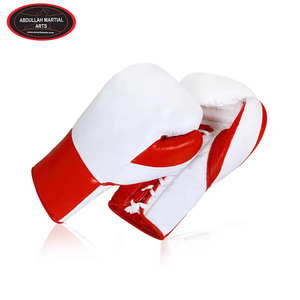Gants de boxe en cuir à lacets de haute qualité, 12 oz, avec logo personnalisé, blanc et rouge, prix de gros, par ABDULLAH MARTIAL ARTS - Product Image 3