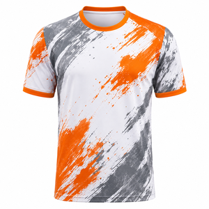 เสื้อฟุตบอลพิมพ์ลายแบบกำหนดเอง สีส้มเทา ดีไซน์ลายสาดสีแบบระเหิด ระบายอากาศได้ดี ชุดทีม ขายส่ง - Product Image 3