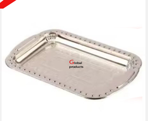 Bandeja de servicio de acero inoxidable de metal con acabado plateado decorativo de mesa para restaurante y bar de hotel - Product Image 2