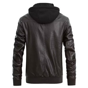 Veste en cuir PU pour hommes OEM manteau à fermeture éclair coupe ajustée vêtements d'extérieur d'hiver décontractés à la mode - Product Image 6